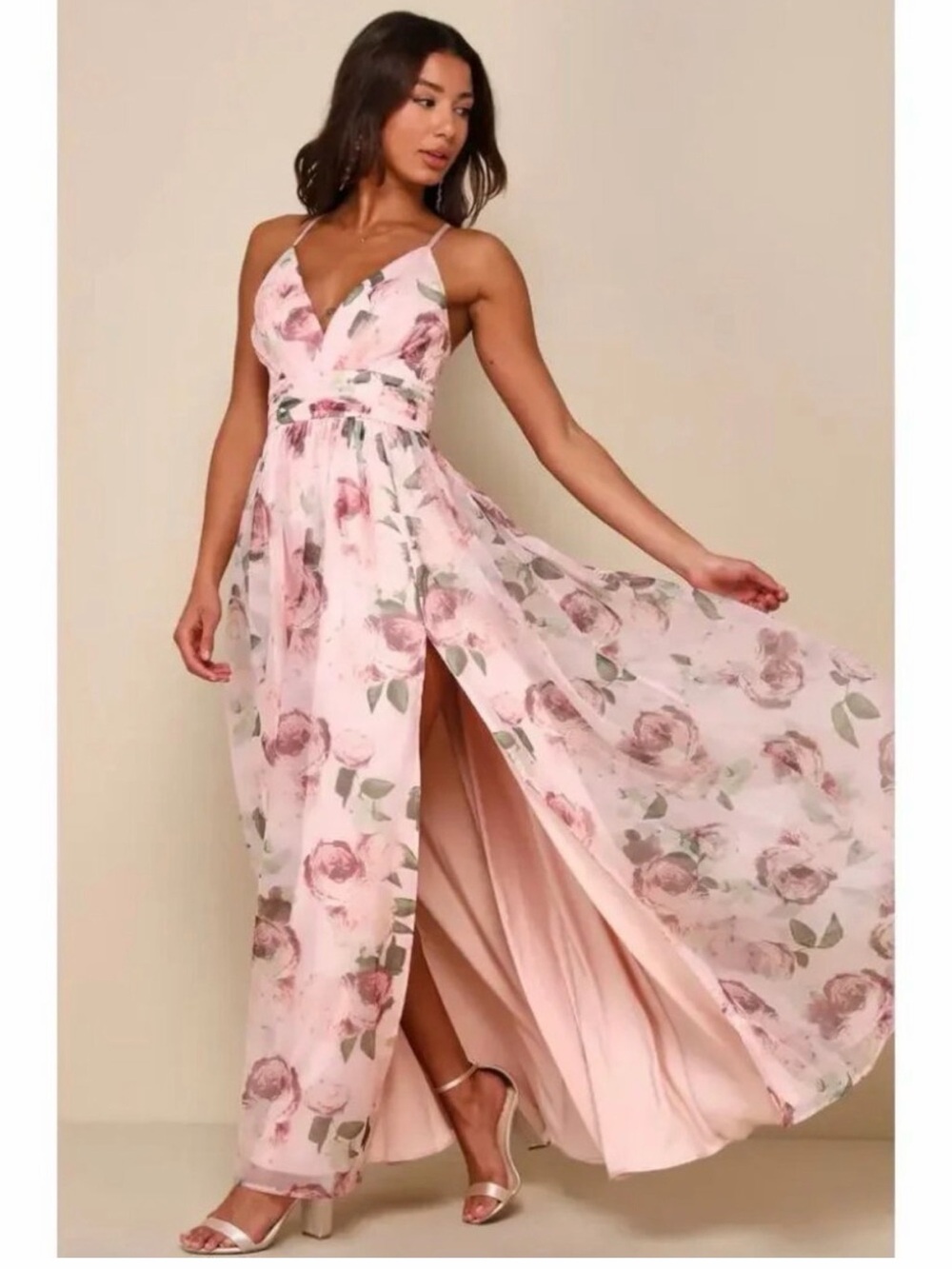 Lulu's Pink Floral Maxi Dress